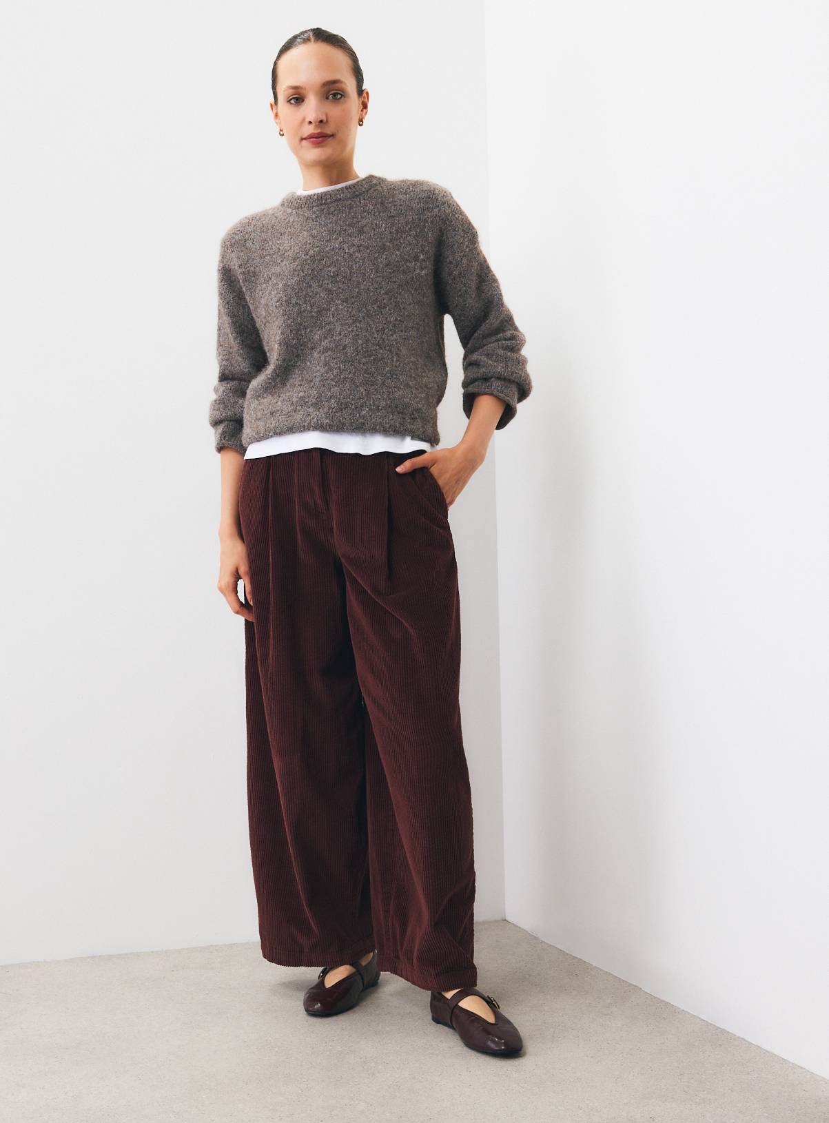 Dark Red Relaxed Barrel Pleated Corduroy Trousers 10 - Image 2